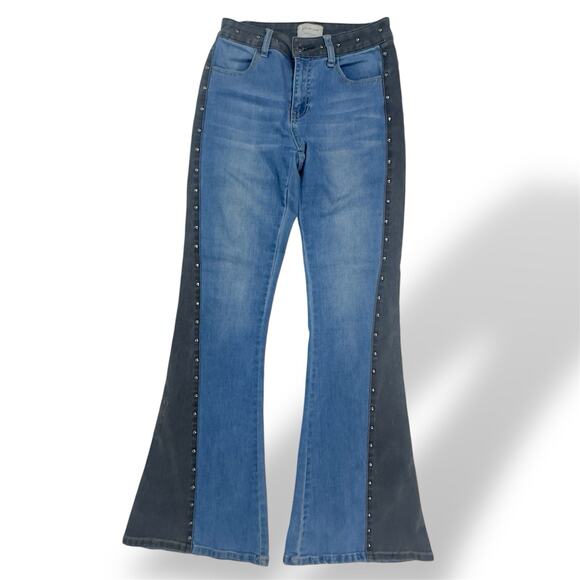 LITZ by Uniq Western Jeans Flare Leg Studded High Waisted Colorblock Festival 26 - Picture 1 of 10